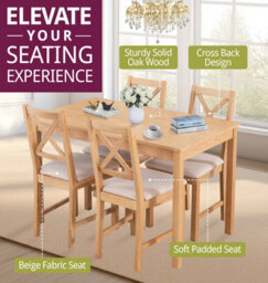 Hallowood Furniture Waverly Oak Dining Table (Tab1200) Set With 4 Small Cross Back Chairs (Beige Seat) - thumbnail 5