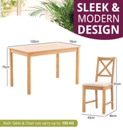 Hallowood Furniture Waverly Oak Dining Table (Tab1200) Set With 4 Small Cross Back Chairs (Beige Seat) - thumbnail 3