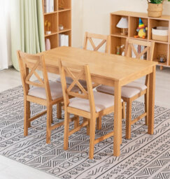 Hallowood Furniture Waverly Oak Dining Table (Tab1200) Set With 4 Small Cross Back Chairs (Beige Seat) - thumbnail 1
