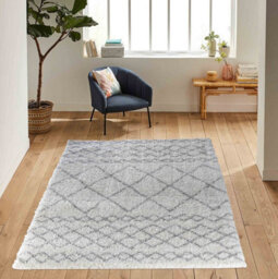 Moroccan Berber Shaggy Rugs Living Room Mixed Diamond Light Cream 160X230 Cm - thumbnail 2