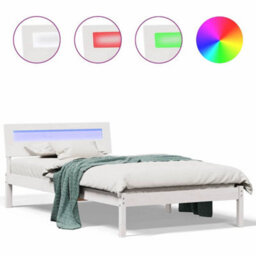Berkfield With Led Strip Lights White 90 X 190 Cm Solid Pine Wood - thumbnail 4