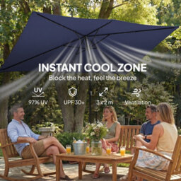 Outsunny 3 X 2 M Garden Parasol Umbrella With Light, Outdoor Patio Umbrella - thumbnail 6