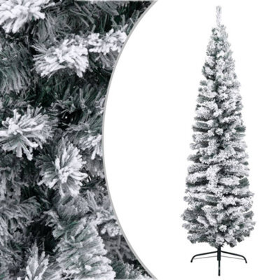 Berkfield Slim Artificial Christmas Tree With Flocked Snow Green 210 Cm Pvc - image 1