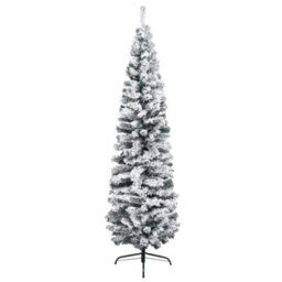 Berkfield Slim Artificial Christmas Tree With Flocked Snow Green 210 Cm Pvc - thumbnail 2