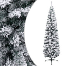 Berkfield Slim Artificial Christmas Tree With Flocked Snow Green 210 Cm Pvc