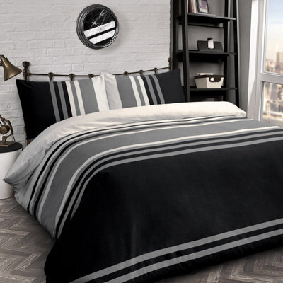 Velosso Chic Striped Bedding Set With Pillowcase, Cotton Blend Duvet Cover, Breathable And Durable Bed Linen - Black