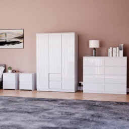 Lassic Vida Designs Glinton 4 Piece White Fsc Bedroom Set - (8 Drawer Chest, 3 Door Wardrobe, 2 Drawer Bedside Chest X2) - thumbnail 1