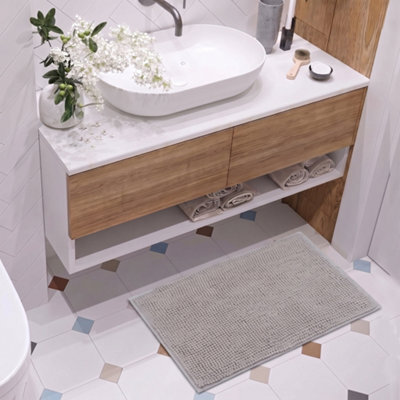 Moonlight Bedding Plush Chenille Bathroom Floor Mat Non-Slip Quick-Dry Absorbent Bathroom & Doorway Shower Rug Light Grey 40X60 Cm - image 1