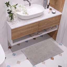 Moonlight Bedding Plush Chenille Bathroom Floor Mat Non-Slip Quick-Dry Absorbent Bathroom & Doorway Shower Rug Light Grey 40X60 Cm - thumbnail 1