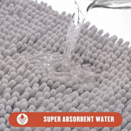 Moonlight Bedding Plush Chenille Bathroom Floor Mat Non-Slip Quick-Dry Absorbent Bathroom & Doorway Shower Rug Light Grey 40X60 Cm - thumbnail 3