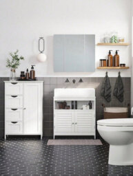 LEDREM Bathroom Floor Storage Cabinet, Bathroom Storage Unit With 4 Drawers, Freestanding Bathroom Cabinet With 1 Door, 30 X 55 X 82 Cm - thumbnail 2