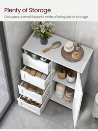 LEDREM Bathroom Floor Storage Cabinet, Bathroom Storage Unit With 4 Drawers, Freestanding Bathroom Cabinet With 1 Door, 30 X 55 X 82 Cm - thumbnail 3