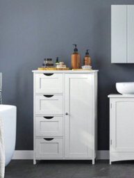 LEDREM Bathroom Floor Storage Cabinet, Bathroom Storage Unit With 4 Drawers, Freestanding Bathroom Cabinet With 1 Door, 30 X 55 X 82 Cm - thumbnail 1