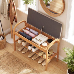 Gainoom 2-Tier Entryway Shoe Rack Compact Shoe Bench Organizer Bamboo Shoe Bench - thumbnail 4