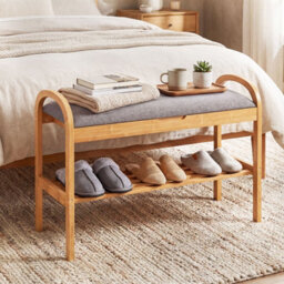 Gainoom 2-Tier Entryway Shoe Rack Compact Shoe Bench Organizer Bamboo Shoe Bench - thumbnail 3