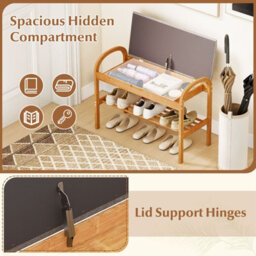 Gainoom 2-Tier Entryway Shoe Rack Compact Shoe Bench Organizer Bamboo Shoe Bench - thumbnail 5