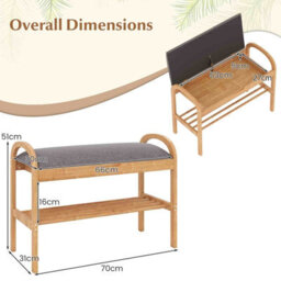 Gainoom 2-Tier Entryway Shoe Rack Compact Shoe Bench Organizer Bamboo Shoe Bench - thumbnail 2