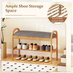 Gainoom 2-Tier Entryway Shoe Rack Compact Shoe Bench Organizer Bamboo Shoe Bench - thumbnail 8