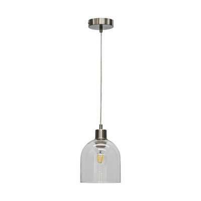 First Choice Lighting Belten - Clear Glass Cloche With Satin Nickel Pendant Fitting - image 1