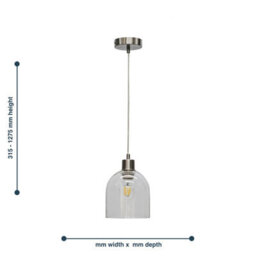 First Choice Lighting Belten - Clear Glass Cloche With Satin Nickel Pendant Fitting - thumbnail 5