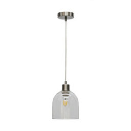 First Choice Lighting Belten - Clear Glass Cloche With Satin Nickel Pendant Fitting - thumbnail 1