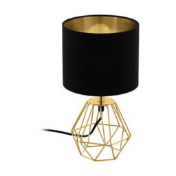 Elegant Brass And Steel Table Lamp With Black And Gold Fabric Shade