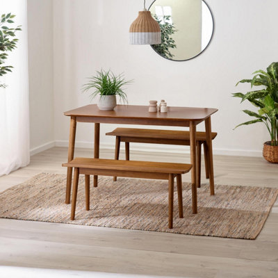 Furniturebox Uk Lynton Small Walnut Effect Wooden Dining Table & 2 Benches - image 1