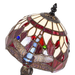 Happy Homewares Hand Crafted Red Stained Glass Dragonfly Tiffany Lamp - thumbnail 3