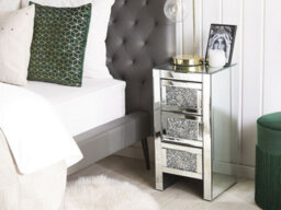 Beliani 3 Drawer Bedside Table Loray Glass Mirrored Silver - thumbnail 2
