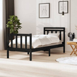 Berkfield Bed Frame Black Solid Wood 75X190 Cm 2Ft6 Small Single - thumbnail 1