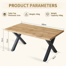 HomeTouch Livee Live Edge Dining Table With Sturdy Metal Legs, 140Cm Oak Wood Effect Kitchen Table For Dining Room Office - thumbnail 7