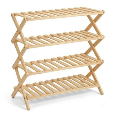 4Tier Folding Wooden Shoe Rack Storage Shelf Organizer Boot Plant Stand - image 1