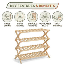 4Tier Folding Wooden Shoe Rack Storage Shelf Organizer Boot Plant Stand - thumbnail 4