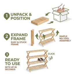 4Tier Folding Wooden Shoe Rack Storage Shelf Organizer Boot Plant Stand - thumbnail 5