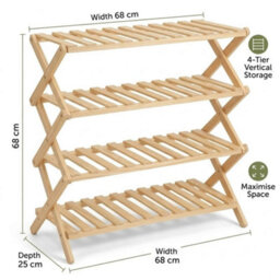 4Tier Folding Wooden Shoe Rack Storage Shelf Organizer Boot Plant Stand - thumbnail 2
