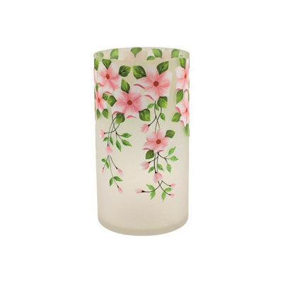 Straits Pink Floral Cracked Glass Flower Vase 18Cm