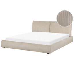 Beliani Bed Corduroy Vinay 180 X 200 Cm (Eu Super King) Taupe - thumbnail 1
