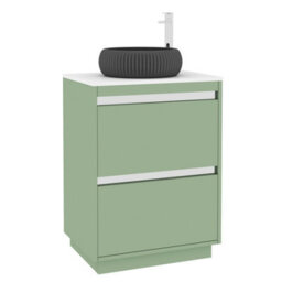 Royal Bathrooms Orion 600mm Mint Sage Floor Standing Plain White Countertop Vanity Unit 2 Drawer With Milan Black Basin & Chrome Accent Trim - thumbnail 6