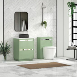 Royal Bathrooms Orion 600mm Mint Sage Floor Standing Plain White Countertop Vanity Unit 2 Drawer With Milan Black Basin & Chrome Accent Trim - thumbnail 3