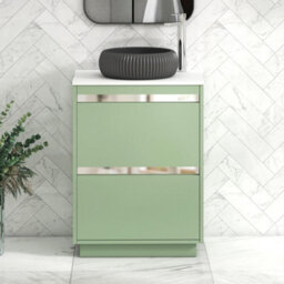 Royal Bathrooms Orion 600mm Mint Sage Floor Standing Plain White Countertop Vanity Unit 2 Drawer With Milan Black Basin & Chrome Accent Trim