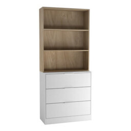 Urbn-Living Urbnliving Height 180Cm White Drawers & Oak Bookcase 60Cm Width 3 Tier Wooden Storage Chest Cabinet & Display Bookcase Shelving