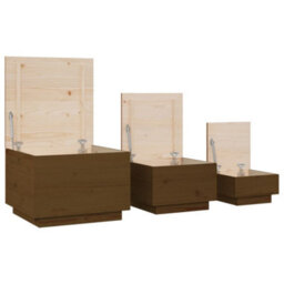 Berkfield Storage Boxes With Lids 3 Pcs Honey Brown Solid Wood Pine - thumbnail 6