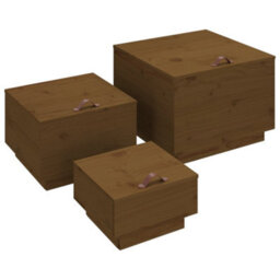 Berkfield Storage Boxes With Lids 3 Pcs Honey Brown Solid Wood Pine - thumbnail 2