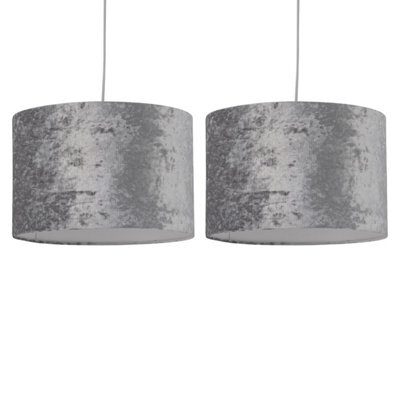 First Choice Lighting Set Of 2 Grey Crushed Velvet 25Cm Pendant Lightshades - image 1