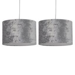 First Choice Lighting Set Of 2 Grey Crushed Velvet 25Cm Pendant Lightshades