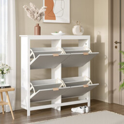 Living And Home Flip Down Wood Shoe Cabinet In White - thumbnail 2