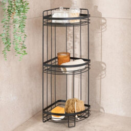 Ohs 3 Tier Shower Caddy Freestanding Bathroom Corner Shelf Organiser - Black