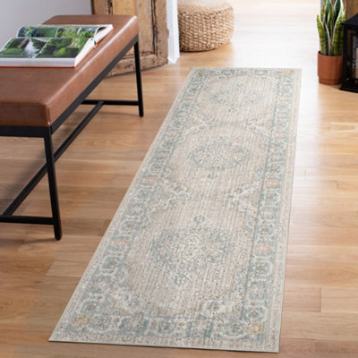 Maia Washable Low Pile Non Slip Orchid Traditional Area Rug - Beige, 60 X 220 Cm (Runner) - image 1