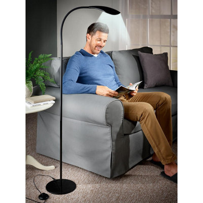 Black High Vision Floor Standing Led Lamp - Mains Powered Light With Gooseneck Arm, Foot Switch & 400 Lumen Illumination - H138Cm - image 1