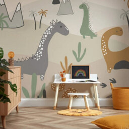 I Love Wallpaper Friendly Dinos Mural In Earthy Tones - thumbnail 2
